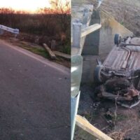 Automóvil volcó en el puente de ruta 6 cerca de Gessler